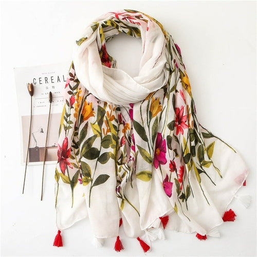 New Fashion Million Polka Floral Fringe Viscose Shawl Scarf Lady High