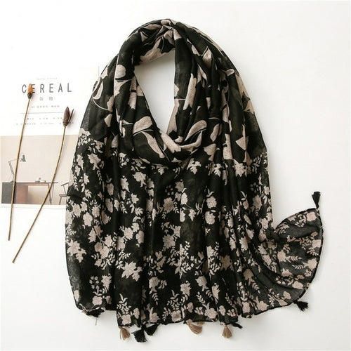 New Fashion Million Polka Floral Fringe Viscose Shawl Scarf Lady High