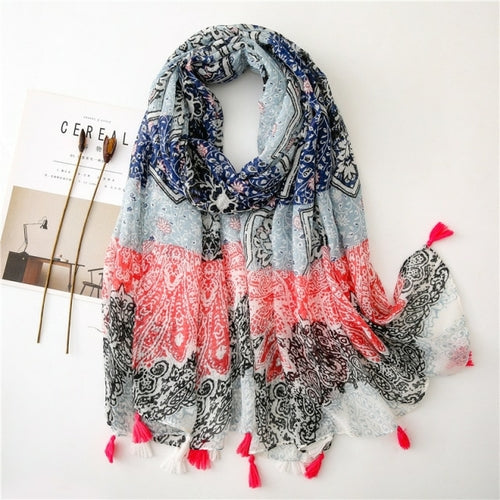 New Fashion Million Polka Floral Fringe Viscose Shawl Scarf Lady High