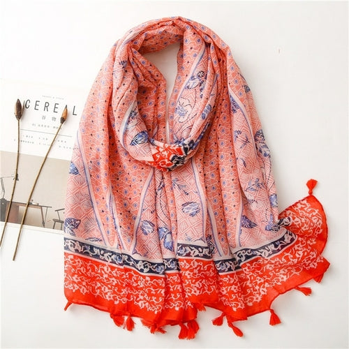 New Fashion Million Polka Floral Fringe Viscose Shawl Scarf Lady High