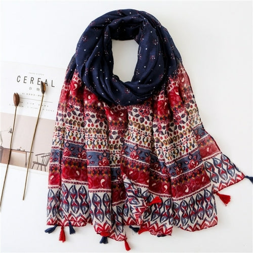 New Fashion Million Polka Floral Fringe Viscose Shawl Scarf Lady High