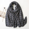 Navy Blue Luxury Floral Fringe Viscose Scarf