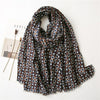 Navy Blue Luxury Floral Fringe Viscose Scarf