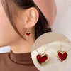 Enamel Red Heart Earrings Hanging Classic