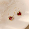 Enamel Red Heart Earrings Hanging Classic