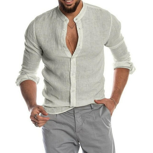 New Men's Casual Blouse Cotton Linen Shirt Loose Tops Short Sleeve Tee