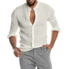 New Men's Casual Blouse Cotton Linen Shirt Loose Tops Short Sleeve Tee