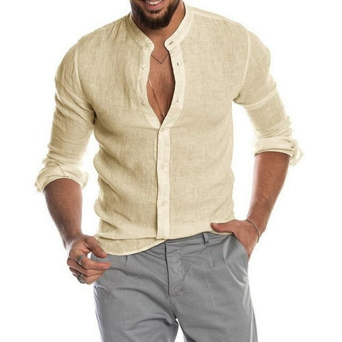 New Men's Casual Blouse Cotton Linen Shirt Loose Tops Short Sleeve Tee