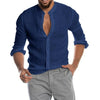 New Men's Casual Blouse Cotton Linen Shirt Loose Tops Short Sleeve Tee