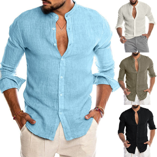 New Men's Casual Blouse Cotton Linen Shirt Loose Tops Short Sleeve Tee