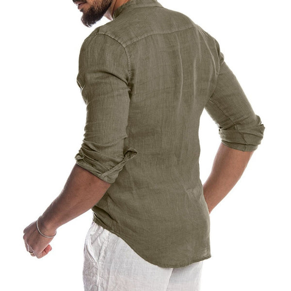 New Men's Casual Blouse Cotton Linen Shirt Loose Tops Short Sleeve Tee