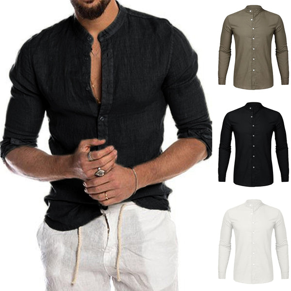 New Men's Casual Blouse Cotton Linen Shirt Loose Tops Short Sleeve Tee