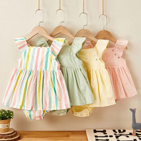 New Newborn Cotton Flying Sleeve Dress Jumpsuit Korean Japan Style