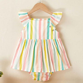 New Newborn Cotton Flying Sleeve Dress Jumpsuit Korean Japan Style