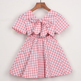 New Summer Baby Girl Clothes Short Sleeve Plaid Princess Dress Kids