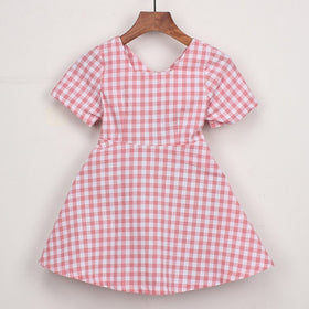 New Summer Baby Girl Clothes Short Sleeve Plaid Princess Dress Kids