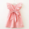 New Summer Embroidery Cherry Turn down Collar Sleeveless Striped Dress