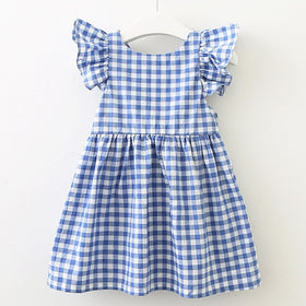 New Summer Flying sleeve Plaid Baby Girl Clothes Ruffles Backless