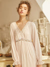 New Vintage Cotton Women's Long Nightgowns Long Sleeve Sweet White