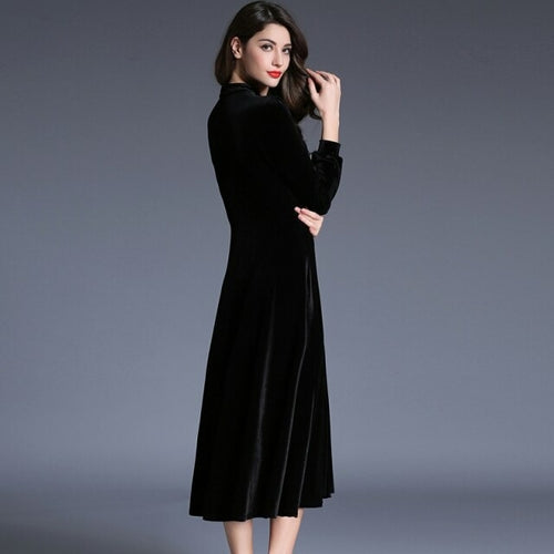 New Women Black Velvet Dress Winter Dresses Women 2021 Vestido Longo