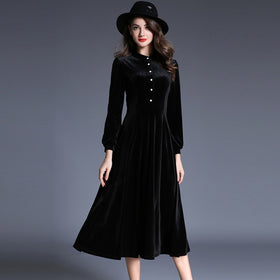 New Women Black Velvet Dress Winter Dresses Women 2021 Vestido Longo