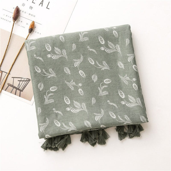 New design women scarf Dark green fashion cotton print shawls for