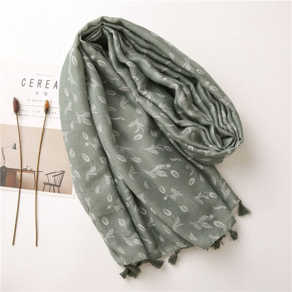 New design women scarf Dark green fashion cotton print shawls for