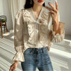 V Neck Lace Shirt Chic Lace Ruffle Vintage White Blouse
