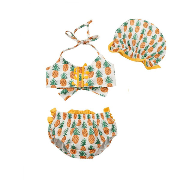 Newborn Baby Girls Swimwear with Swimming Caps Pineapple Printed