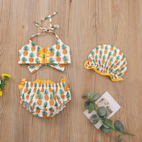 Newborn Baby Girls Swimwear with Swimming Caps Pineapple Printed