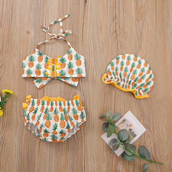 Newborn Baby Girls Swimwear with Swimming Caps Pineapple Printed