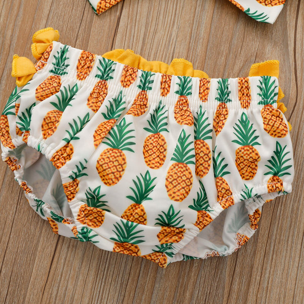 Newborn Baby Girls Swimwear with Swimming Caps Pineapple Printed