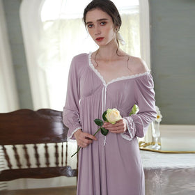 Nightgown Women Nightwear Modal Romantic Sleepwear Dress|Nightgowns &