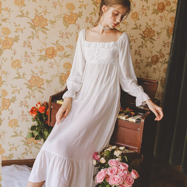 Nightgowns Long Sleeve Autumn Sleepwear Embroidered Viscose Nightwear