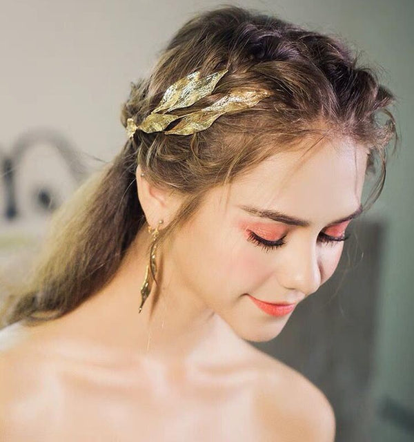 NiuShuya Simple Gold Leaf Women Prom Headpiece Hairband Bridal Tiara