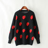 OMCHION Pull Femme 2019 Winter O Neck Long Sleeve Strawberry Knitted