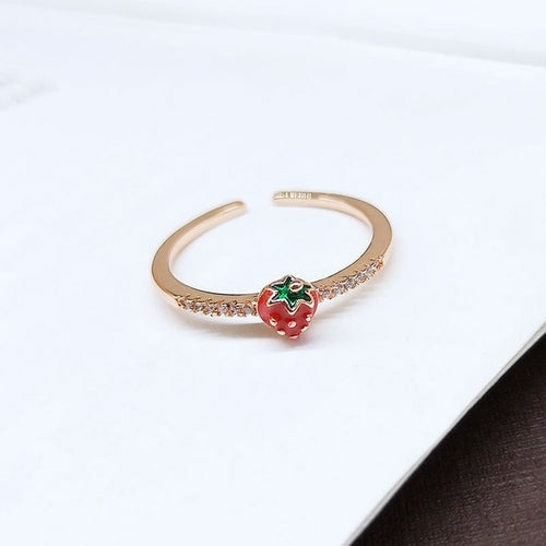 ONEVAN Rhinestones Sweet Fruit Red Strawberry Open Adjustable Finger