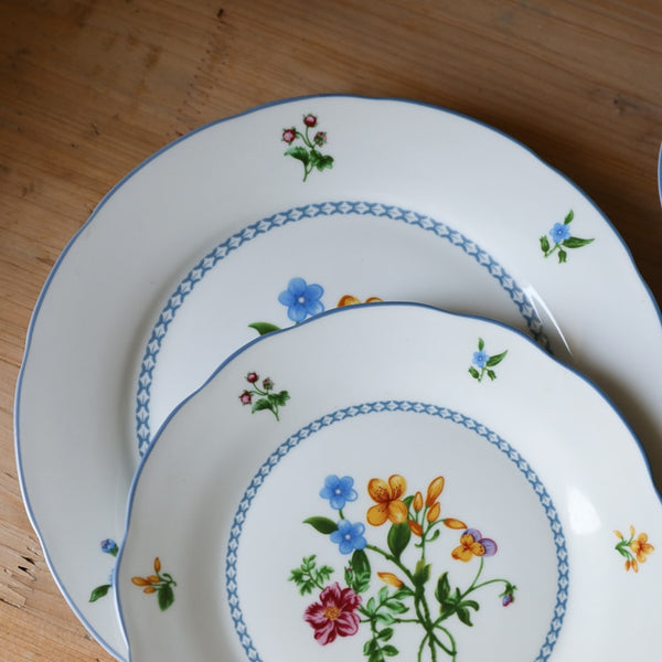 Old Porcelain Retro Blue Edge Floral 10 Inch Plate /8 Inch Deep