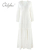 Ordifree 2021 Boho Women Maxi Party Dress Single Breasted Sexy White