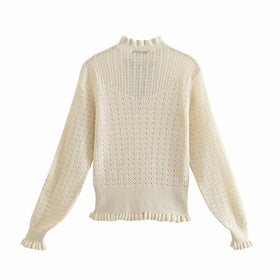 PUWD Sweet Women Ruffle Collar Knitted Sweater 2021 Spring autumn