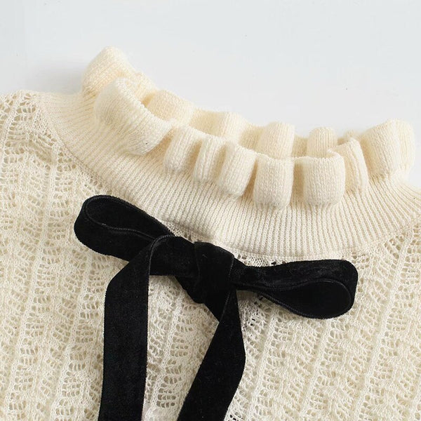 PUWD Sweet Women Ruffle Collar Knitted Sweater 2021 Spring autumn