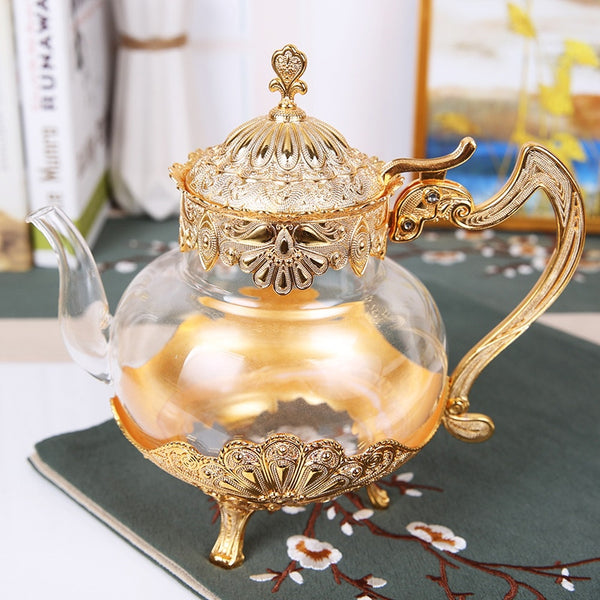 Palace Golden Glass Teapot Kitchen Metal Cold Kettle Coffee Pot