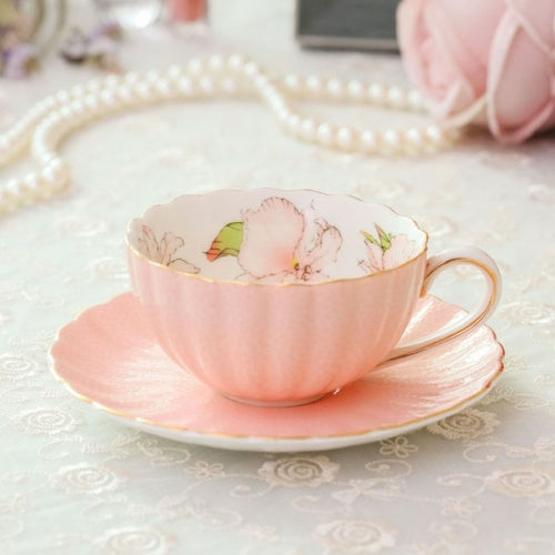 Pink Ceramic Coffee Cup European Royal Bone China Tea Mug Set