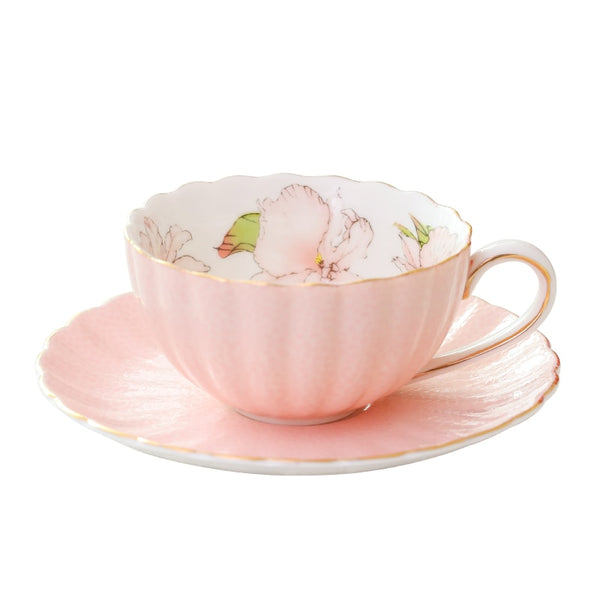 Pink Ceramic Coffee Cup European Royal Bone China Tea Mug Set