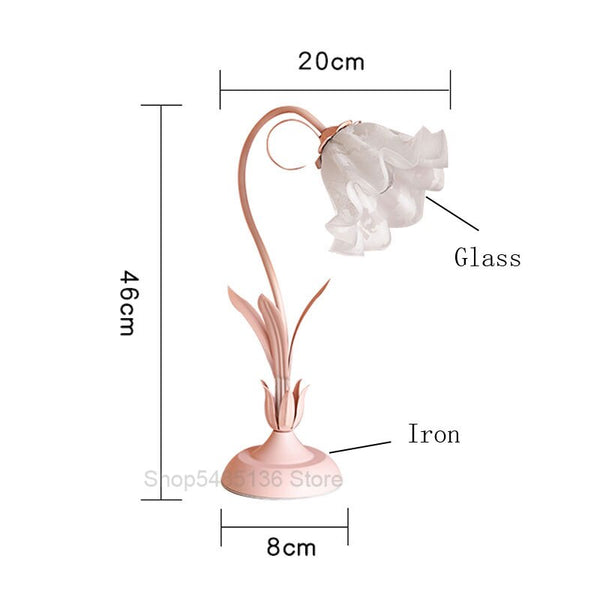 Pink Flower Table Lamp Bedside Modern Glass Stand Light Fixtures