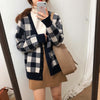 Plaid Printed Cardigan Women Knitted Sweater