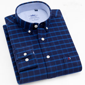 Plaid Long Sleeve Casual Thick density Cotton Oxford Shirt