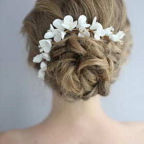 Porcelain Flower Bridal Long Hair Comb Accessories Handmade Women