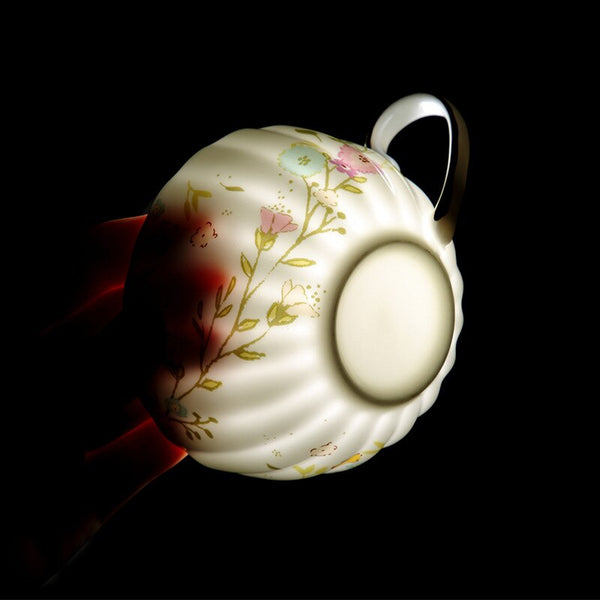 Porcelain Luxury Coffee Cup with Handle European Flowers Gold Bone