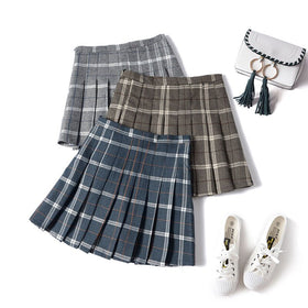 Preppy Pleated Skirt Plaid Cute